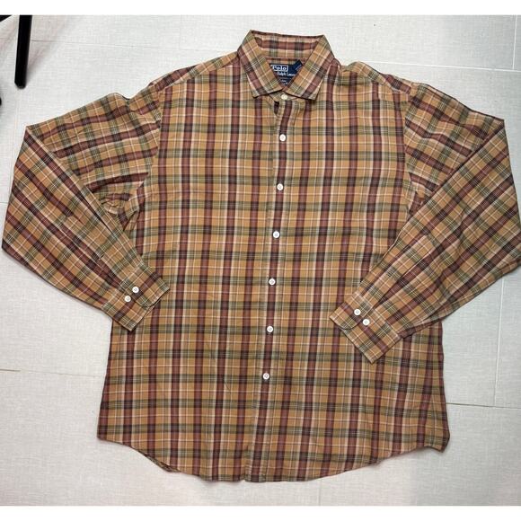 Polo by Ralph Lauren Estate Custom Fit Plaid 16 1/2 Long - Picture 1 of 11